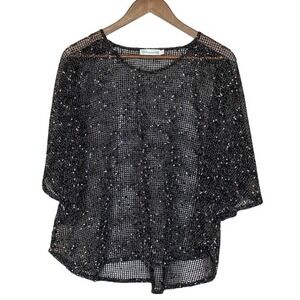 Lulu-B Womens Butterfly Sheer Open Knit Top XL Black White Whimsigoth Witchy